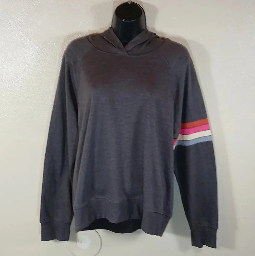 Sundry Women's Multi Stripe Hoodie in Charcoal size Large